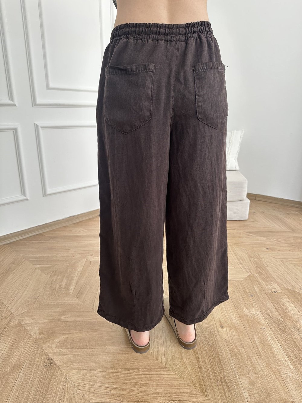 Kısa Bol Paça Tencel Pantolon Acı kahve