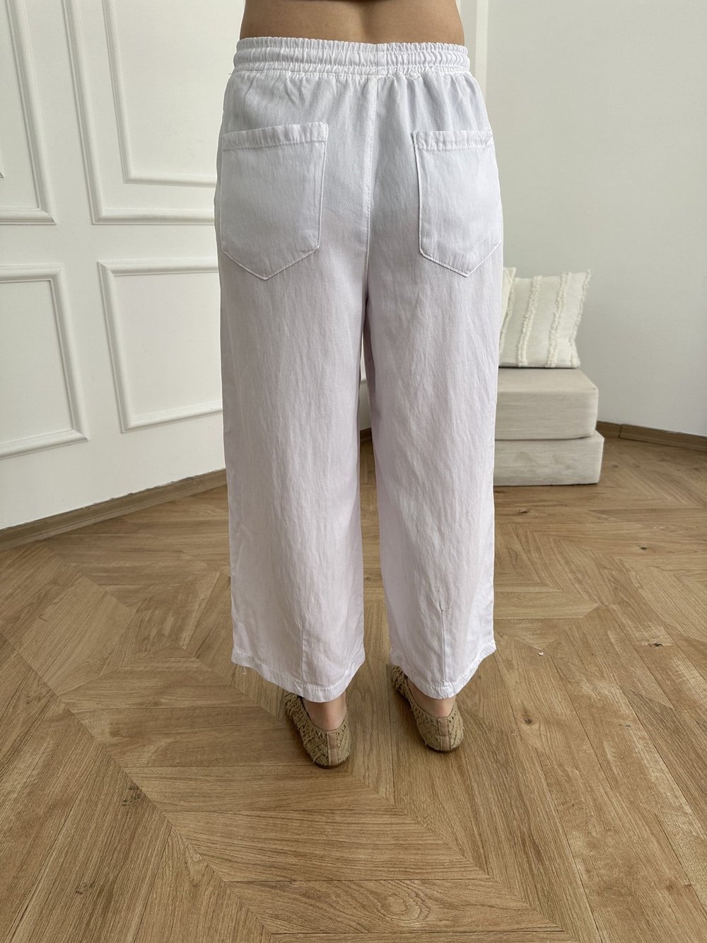 Kısa Bol Paça Tencel Pantolon Beyaz