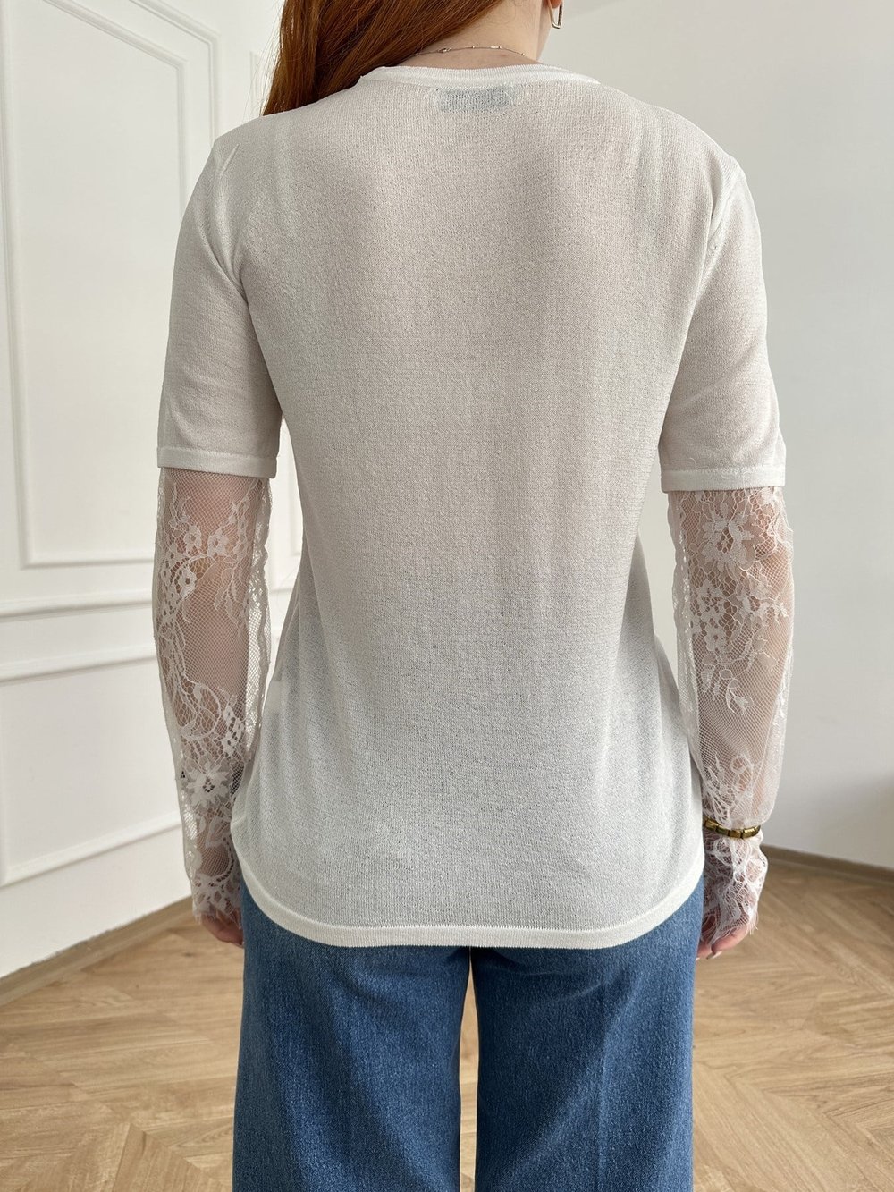 Kolları Dantel Detaylı Triko Ekru