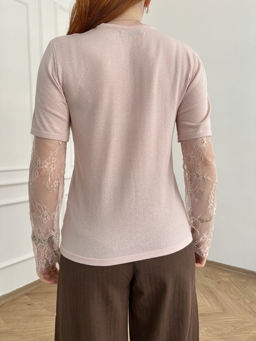Kolları Dantel Detaylı Triko Pembe