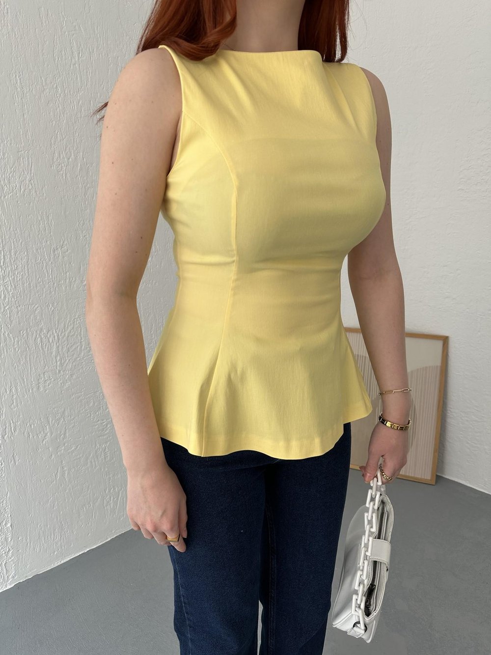 Kolsuz Peplum Bluz Sarı