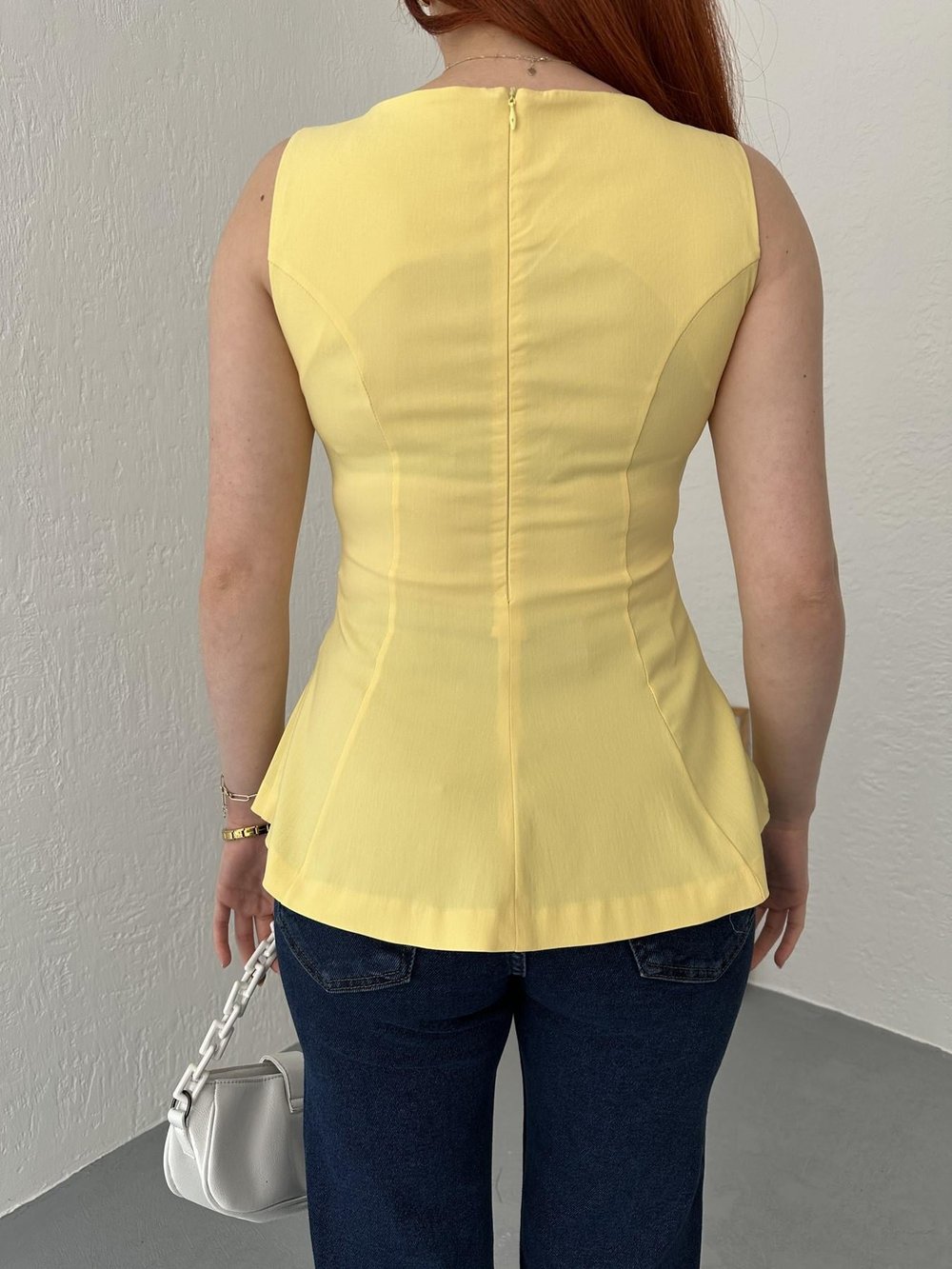 Kolsuz Peplum Bluz Sarı