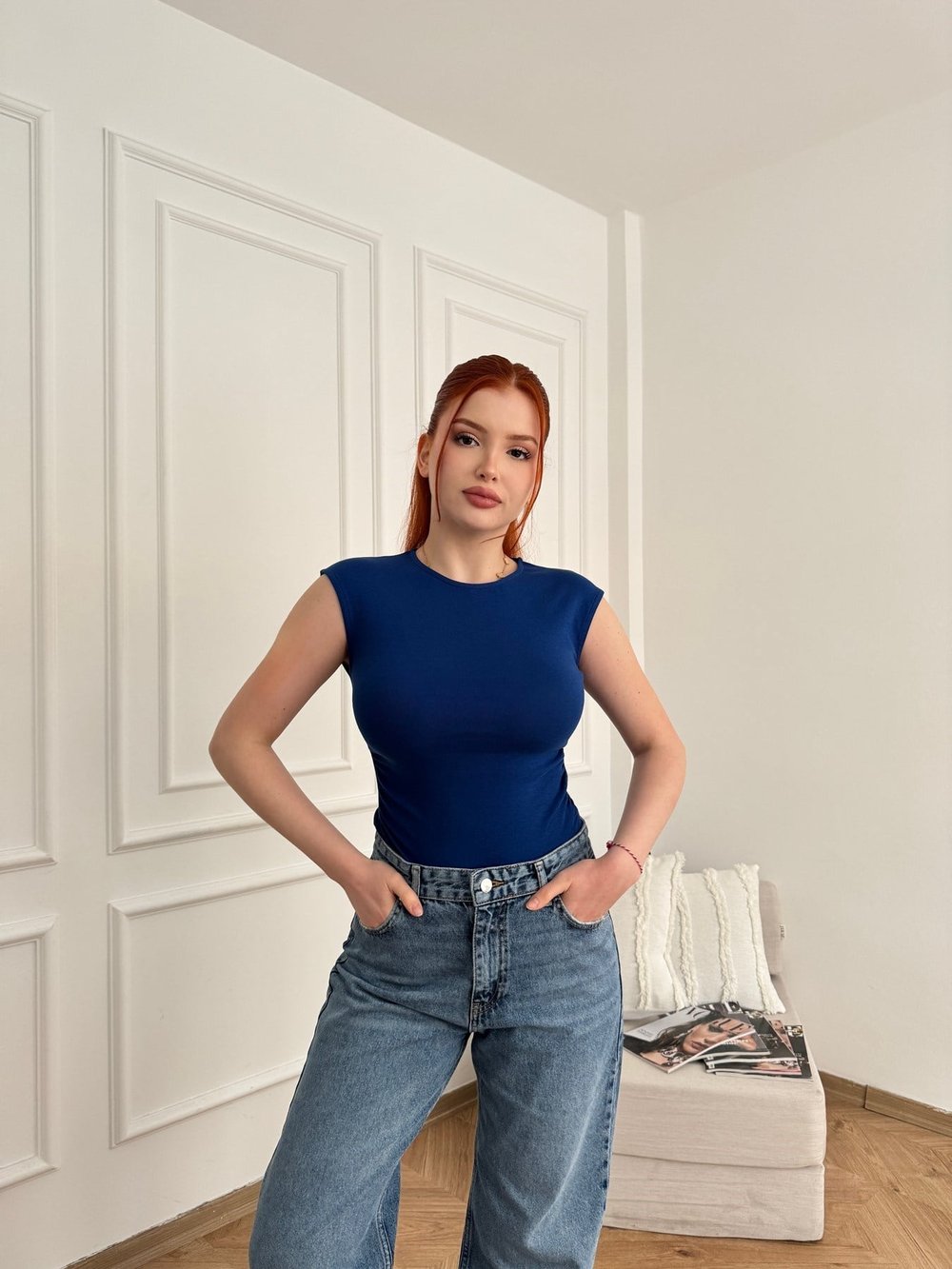 Kolsuz Yanları Büzgülü Basic Badi Saks