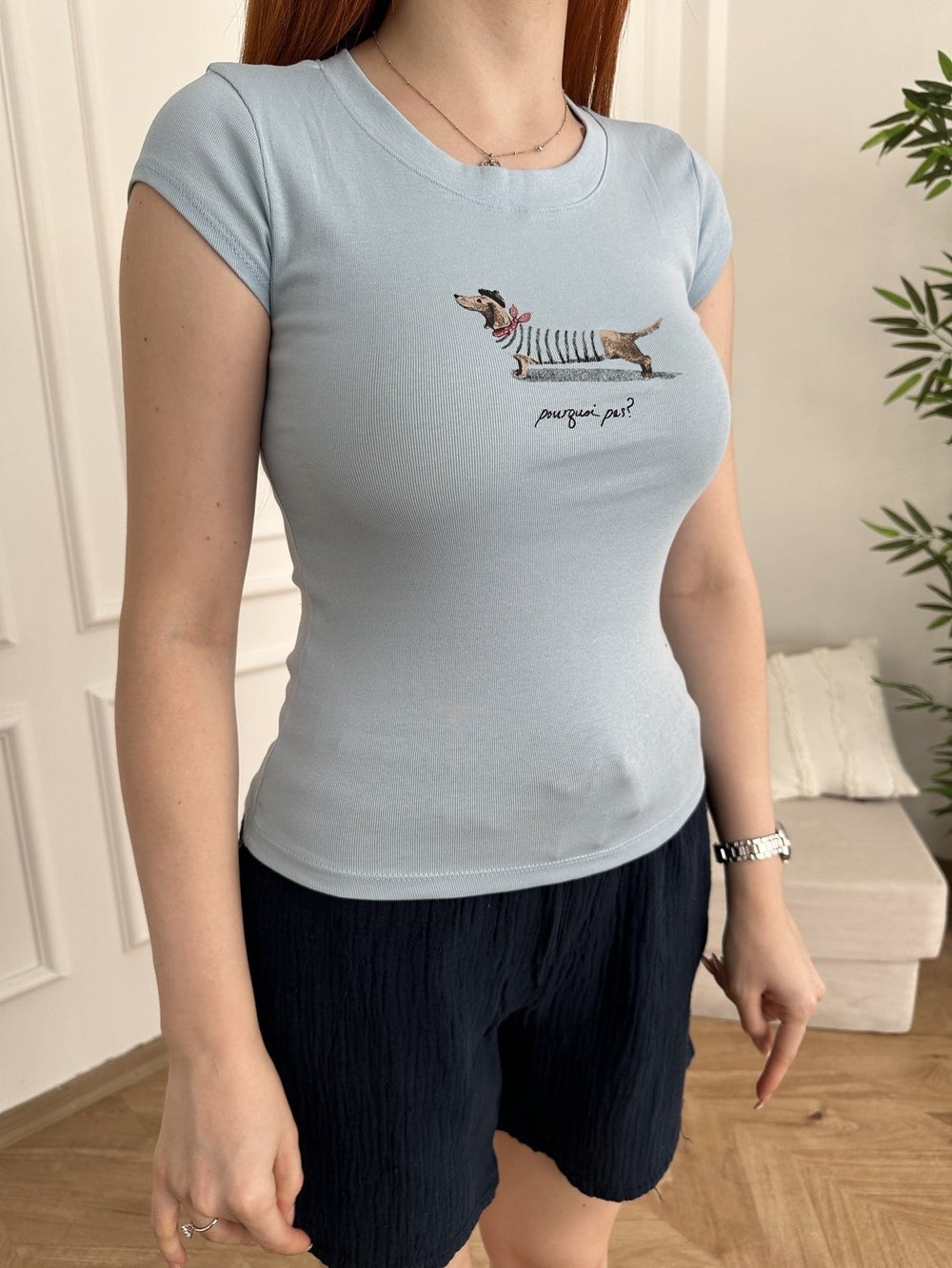 Köpek Baskılı Slim T-shirt Bebe mavi