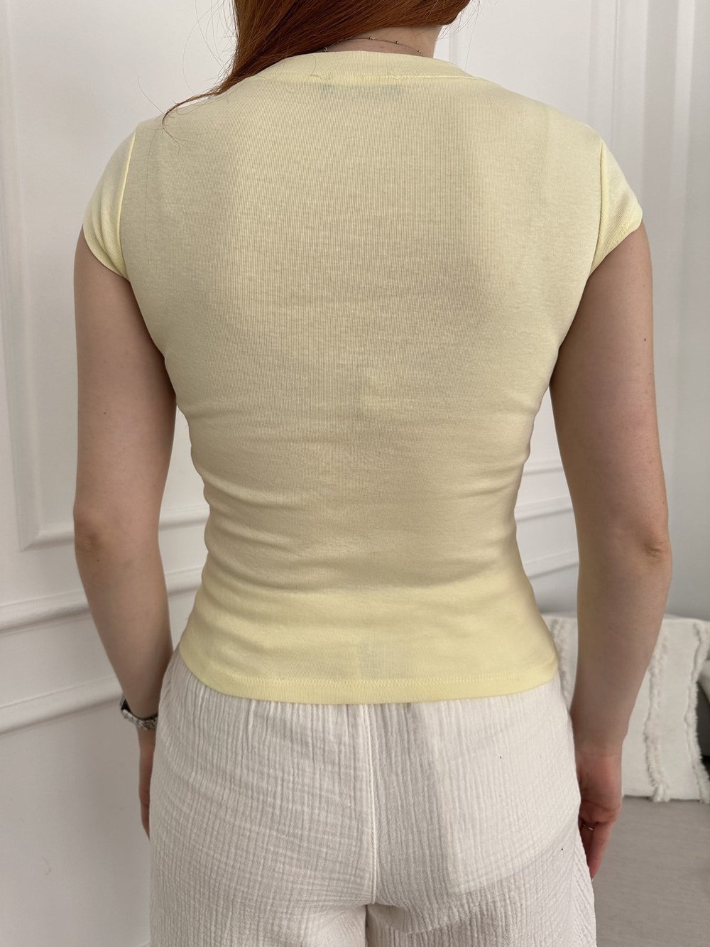 Köpek Baskılı Slim T-shirt Sarı