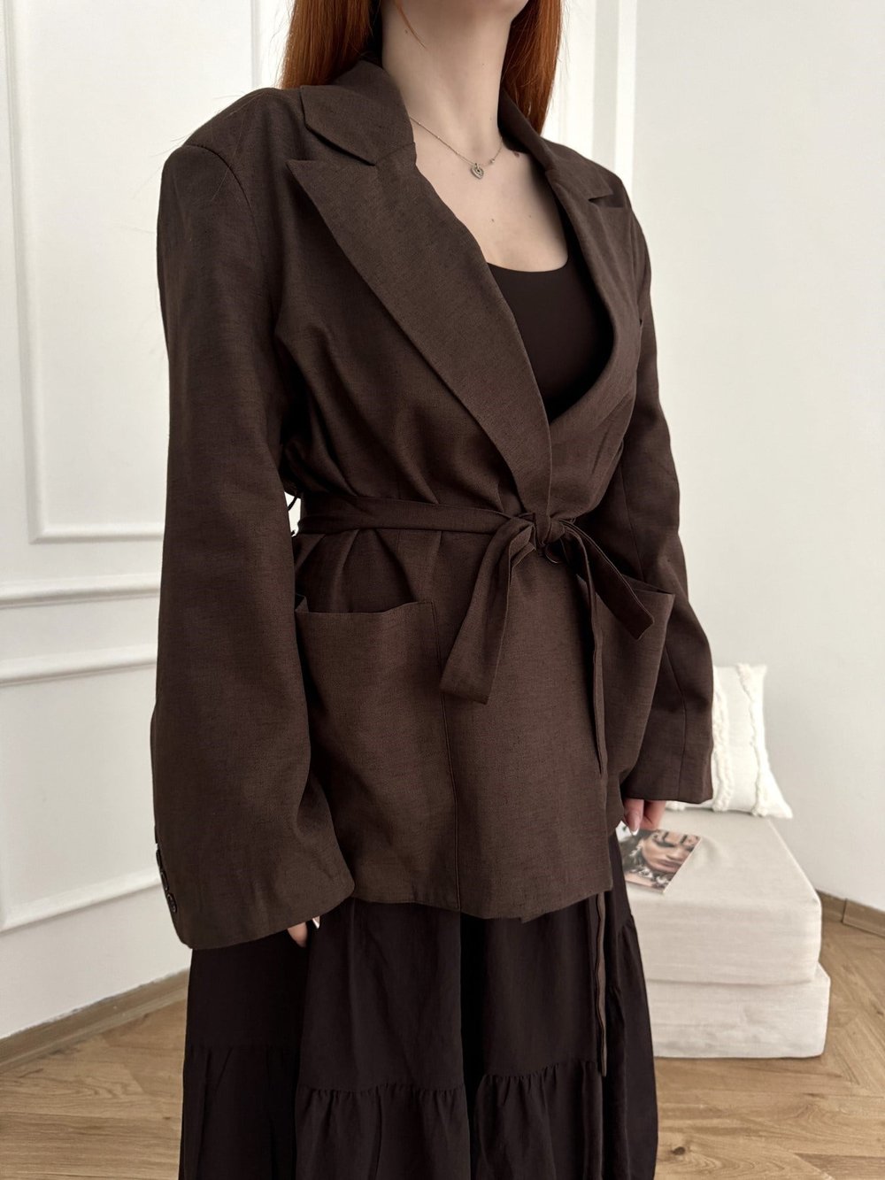 Kuşaklı Blazer Ceket Kahve