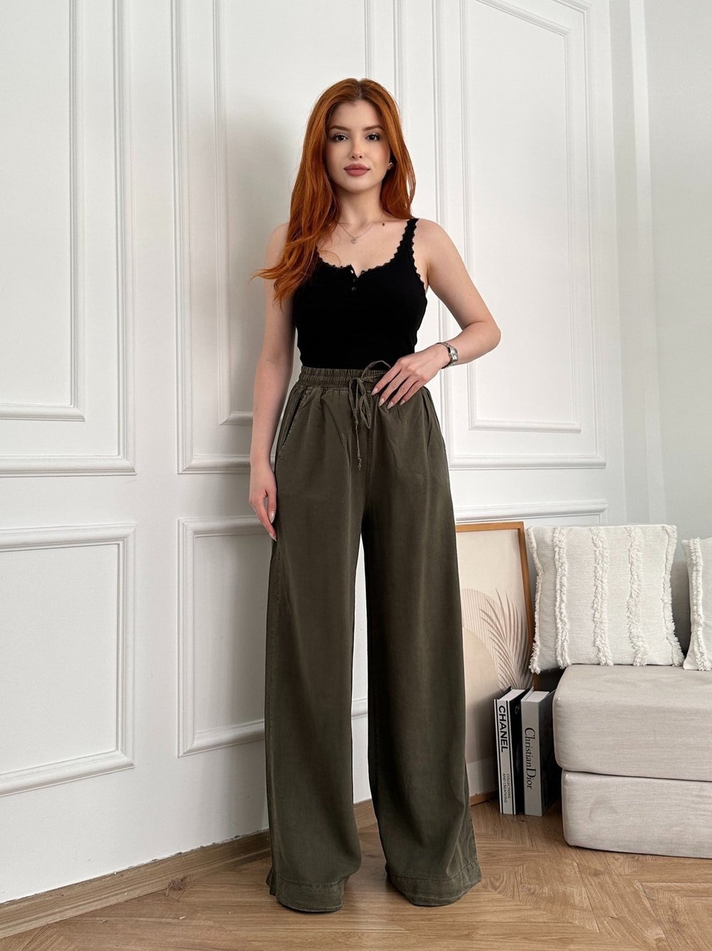 Lastikli Relax Fit Pantolon 67 haki