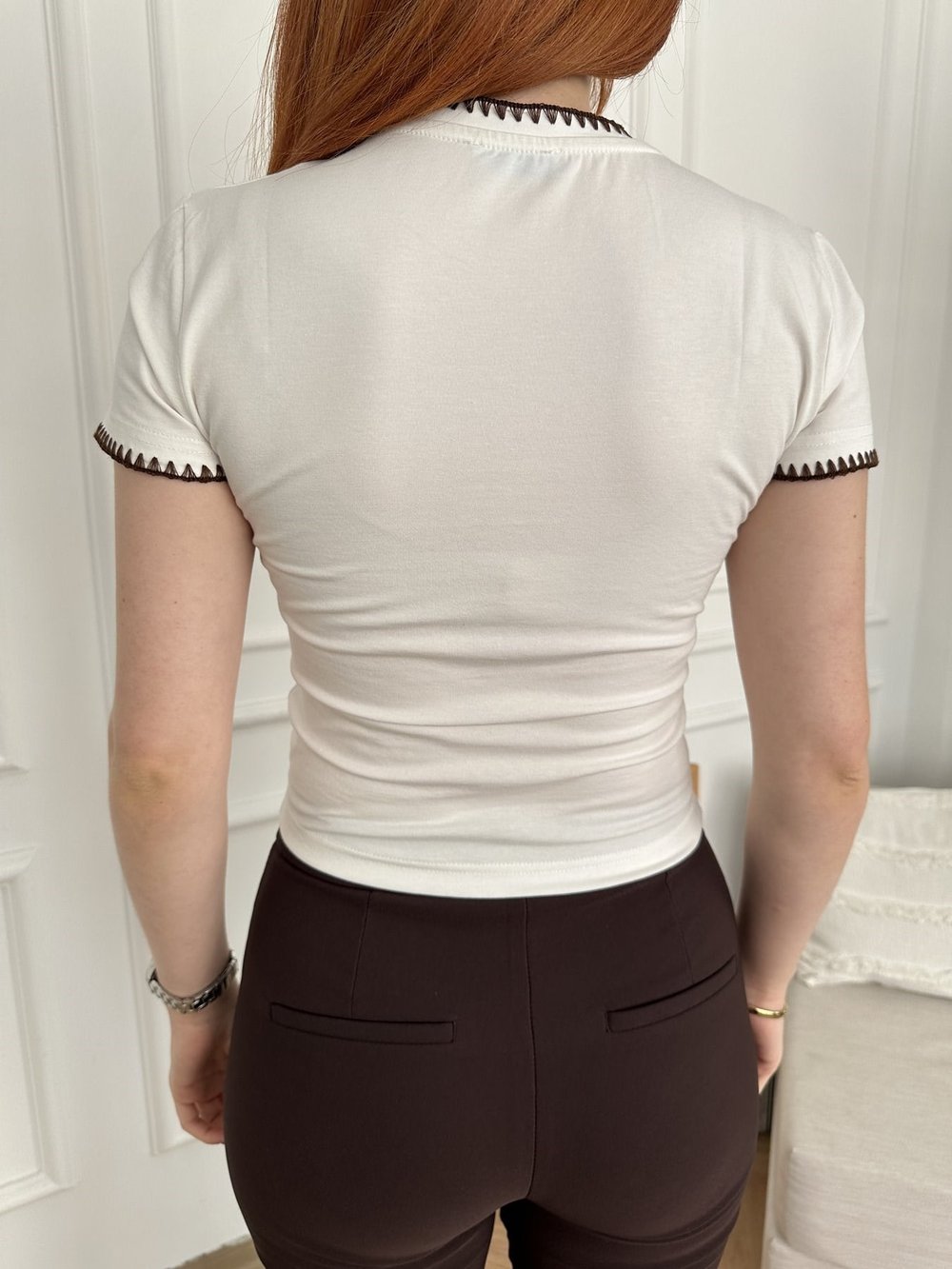 Leopar Nakışlı Crop T-shirt Ekru