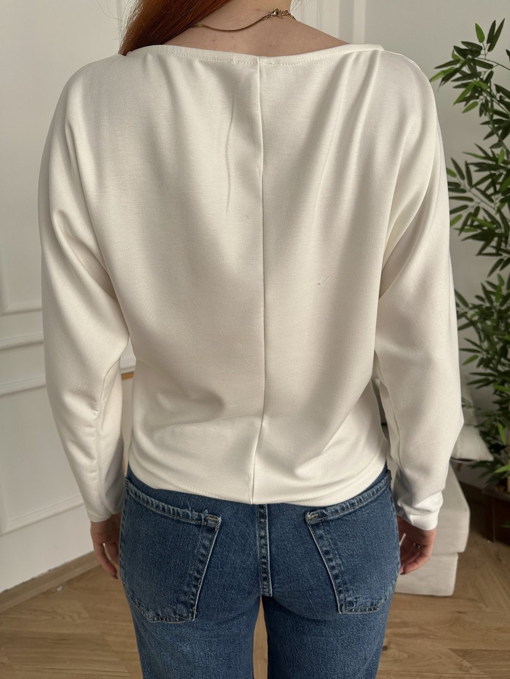 New York Baskılı Kayık Yaka Sweatshirt Ekru
