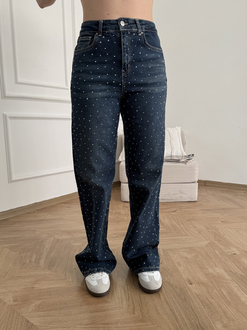 Ön Arka Taşlı Bol Jean Yeşil tint