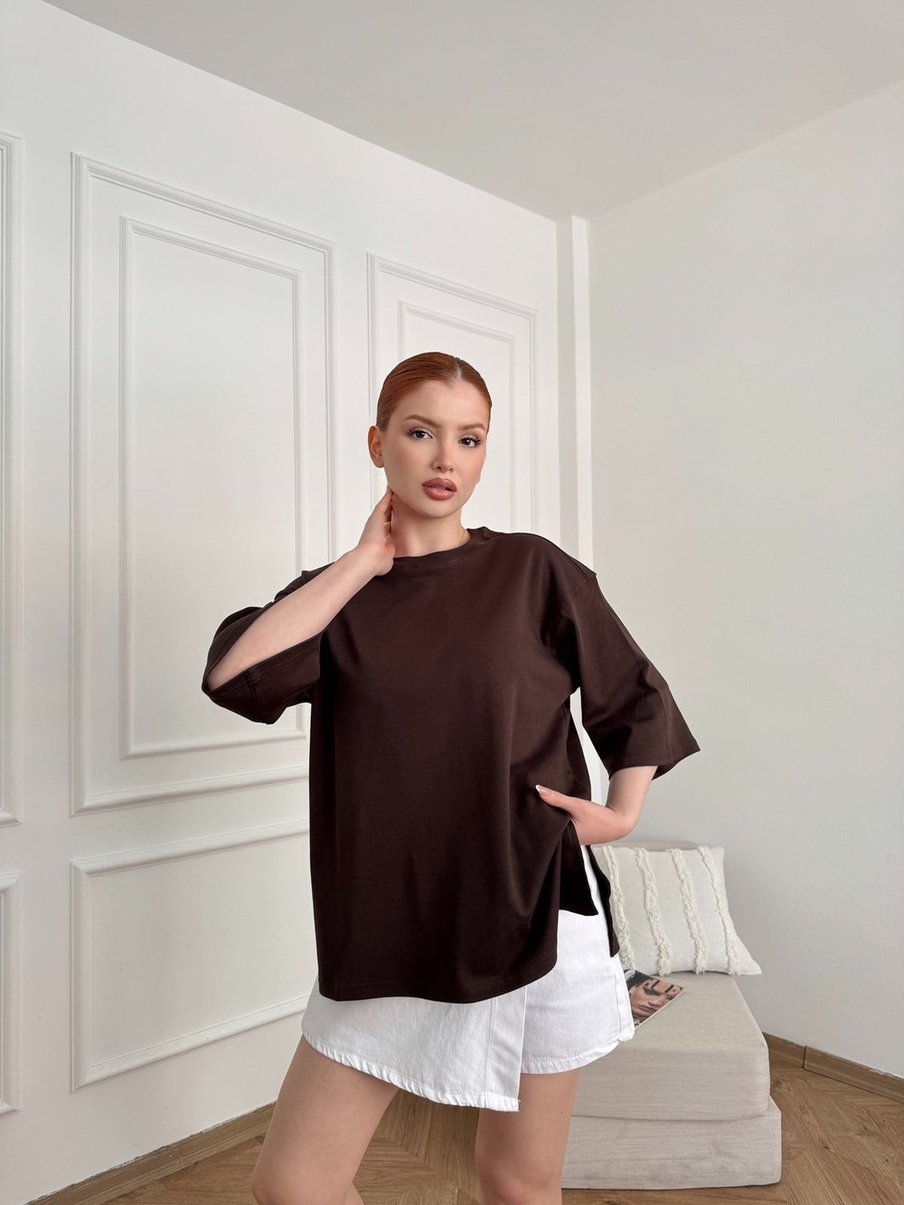 Oversize Basic T-shirt Kahve