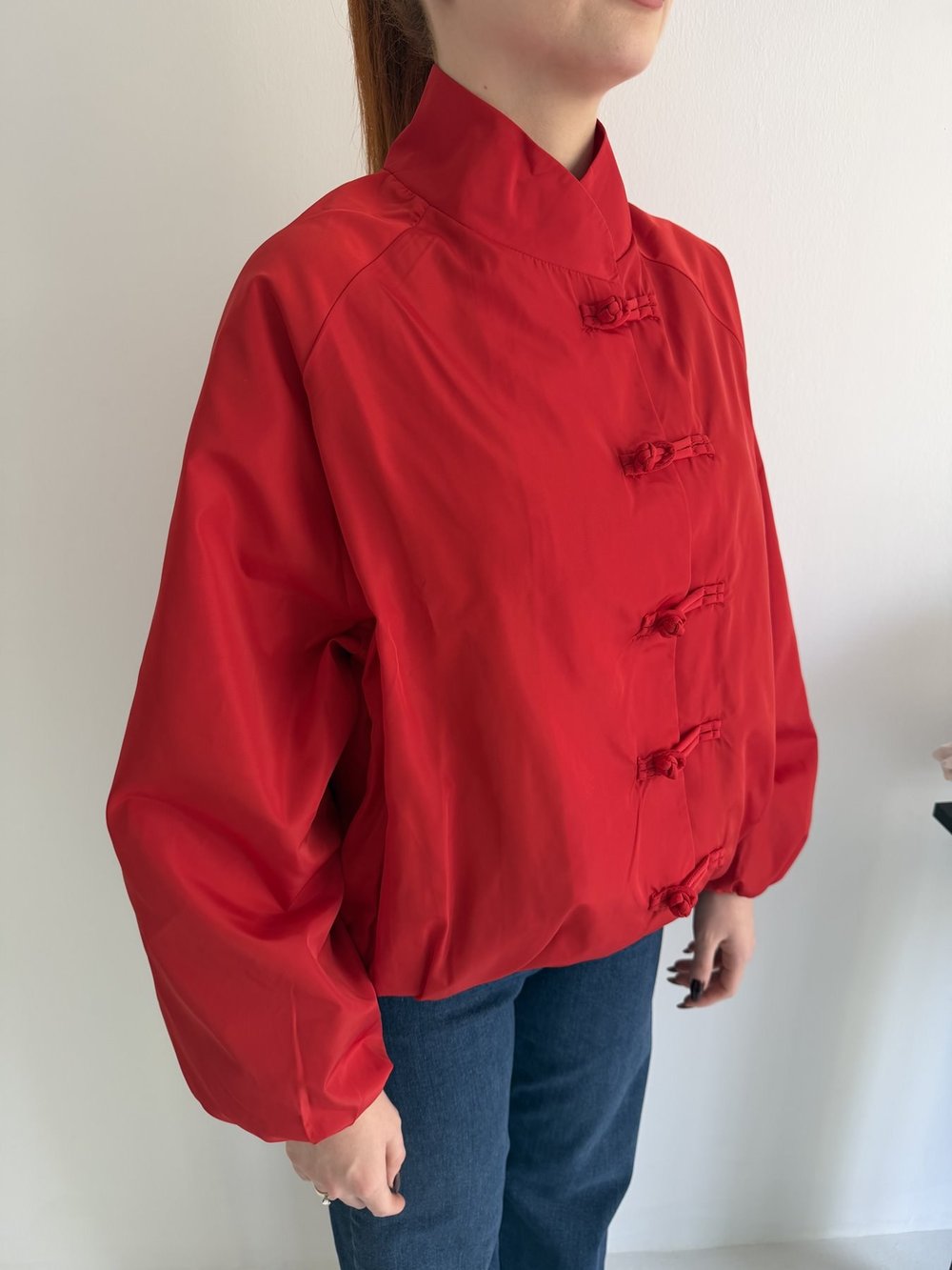 Oversize Çin Düğmeli Mont Kırmızı