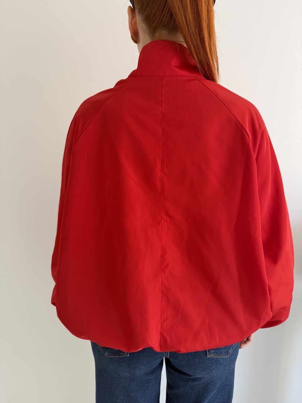 Oversize Çin Düğmeli Mont Kırmızı