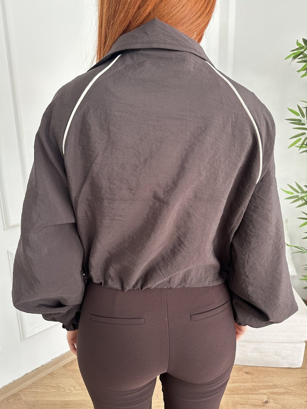 Oversize Crop Paraşüt Ceket Kahve