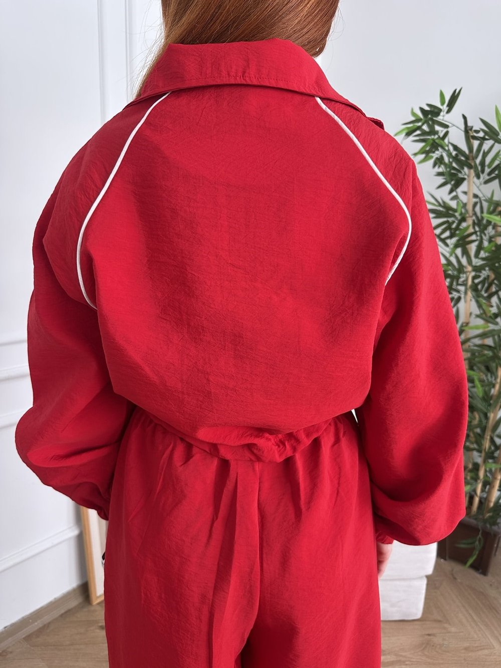 Oversize Crop Paraşüt Ceket Kırmızı