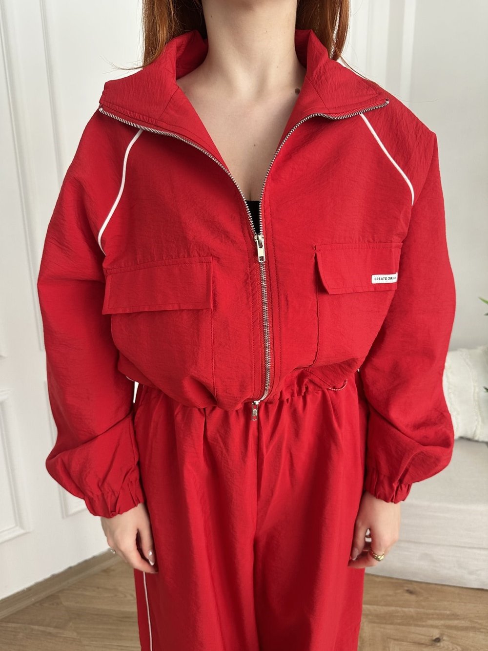 Oversize Crop Paraşüt Ceket Kırmızı