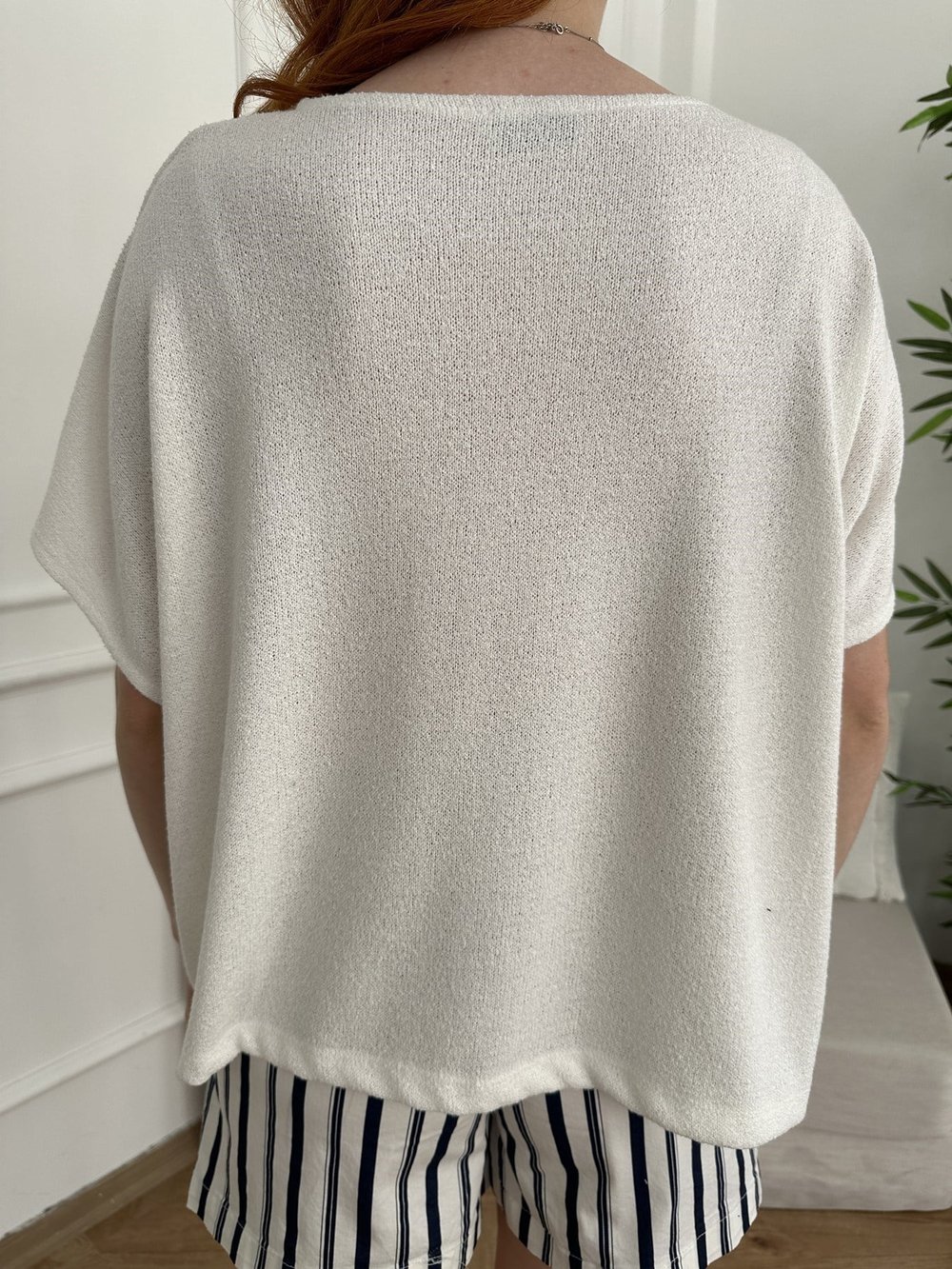 Oversize Düşük Kol Triko Ekru
