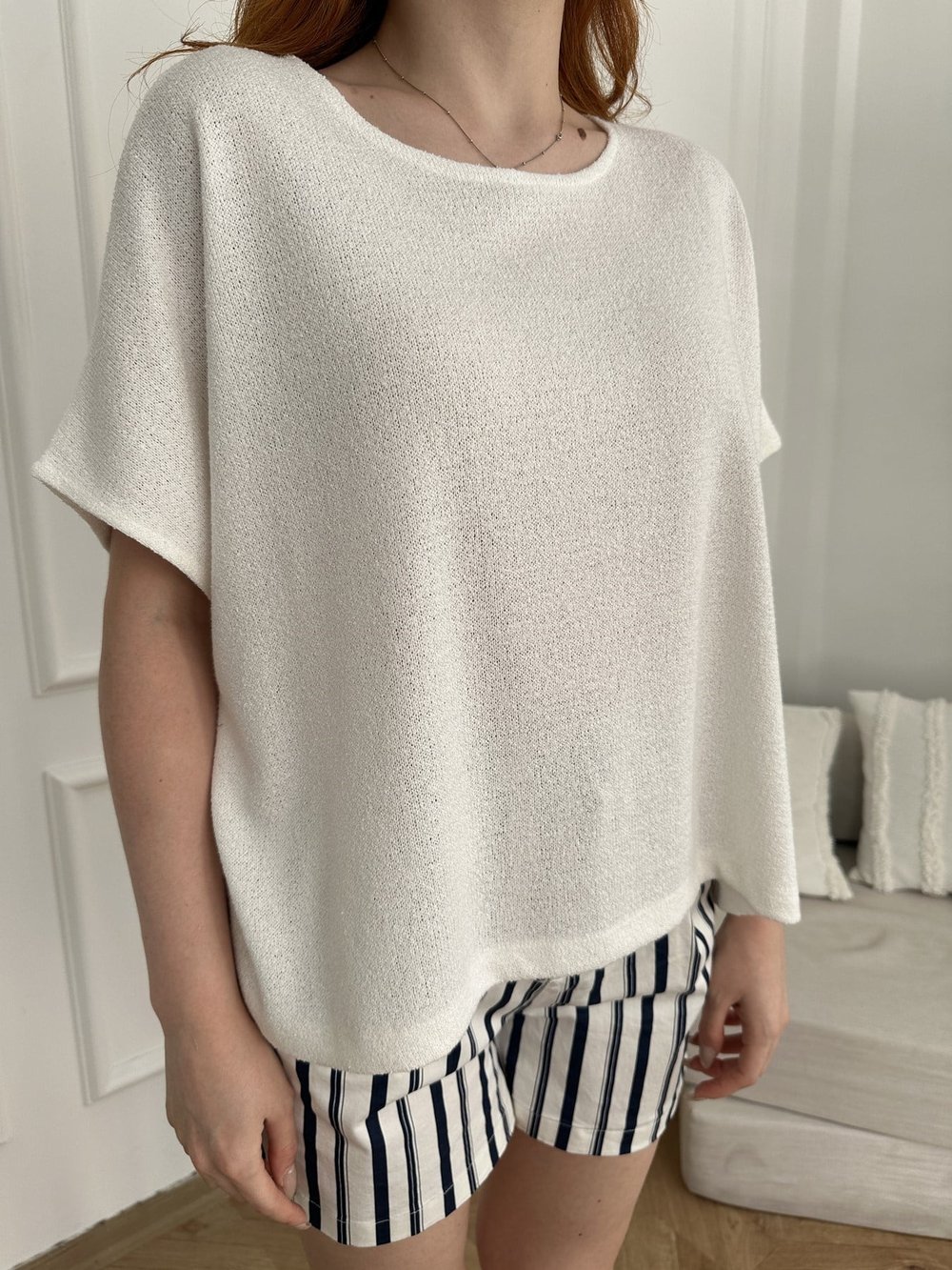 Oversize Düşük Kol Triko Ekru