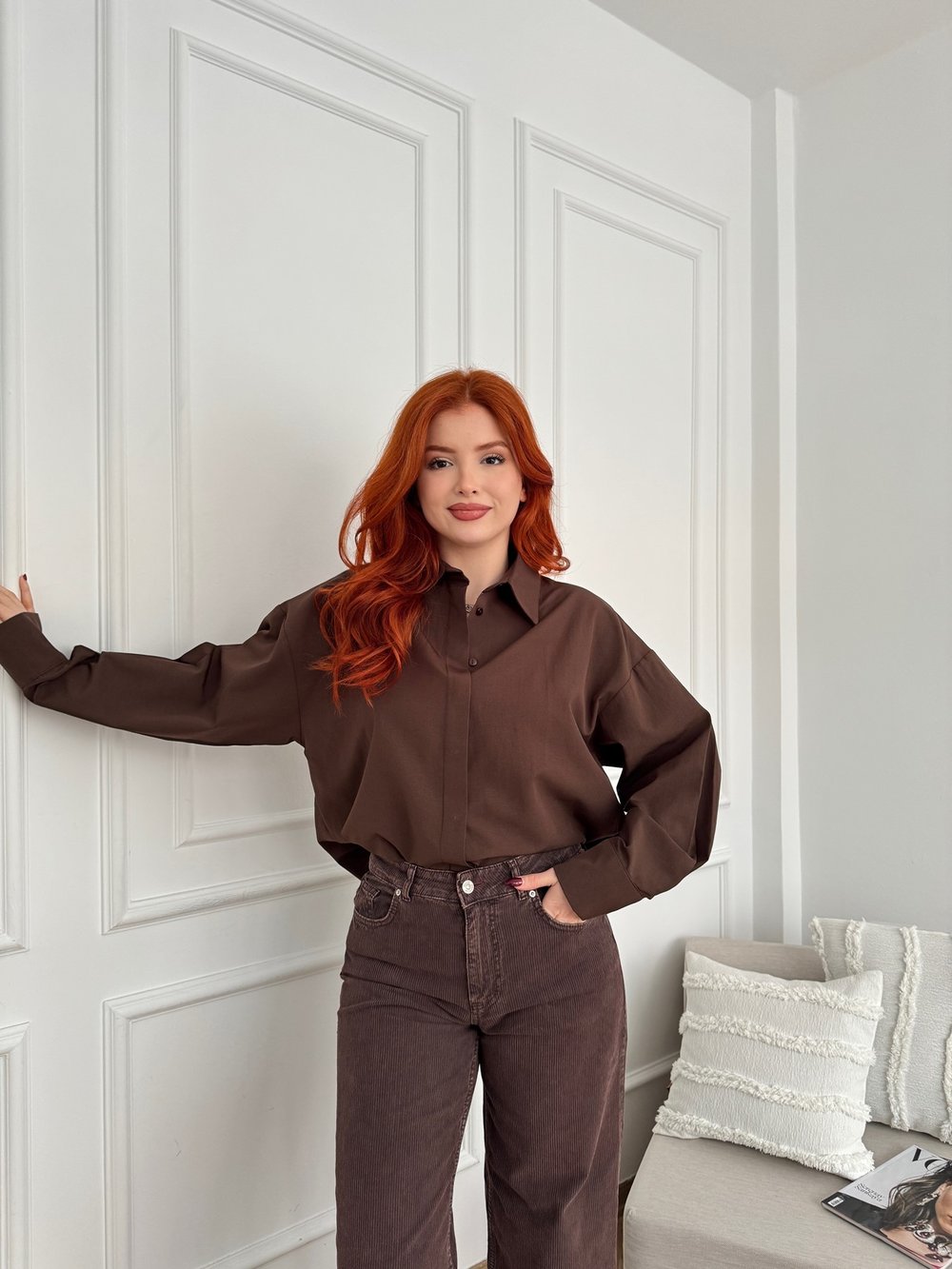 Oversize Gömlek Kahve