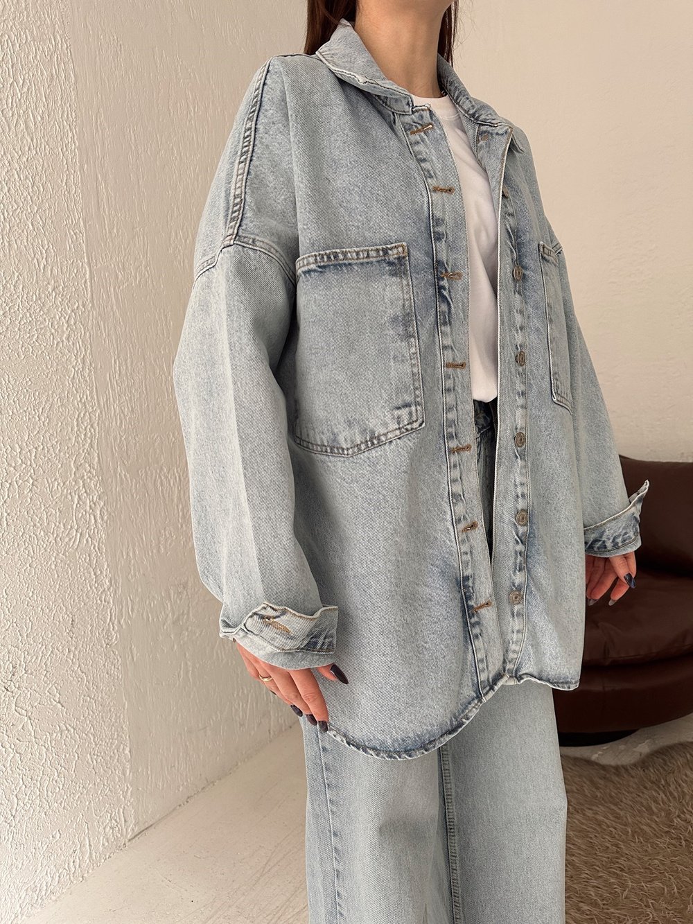 Oversize Jean Gömlek Mavi