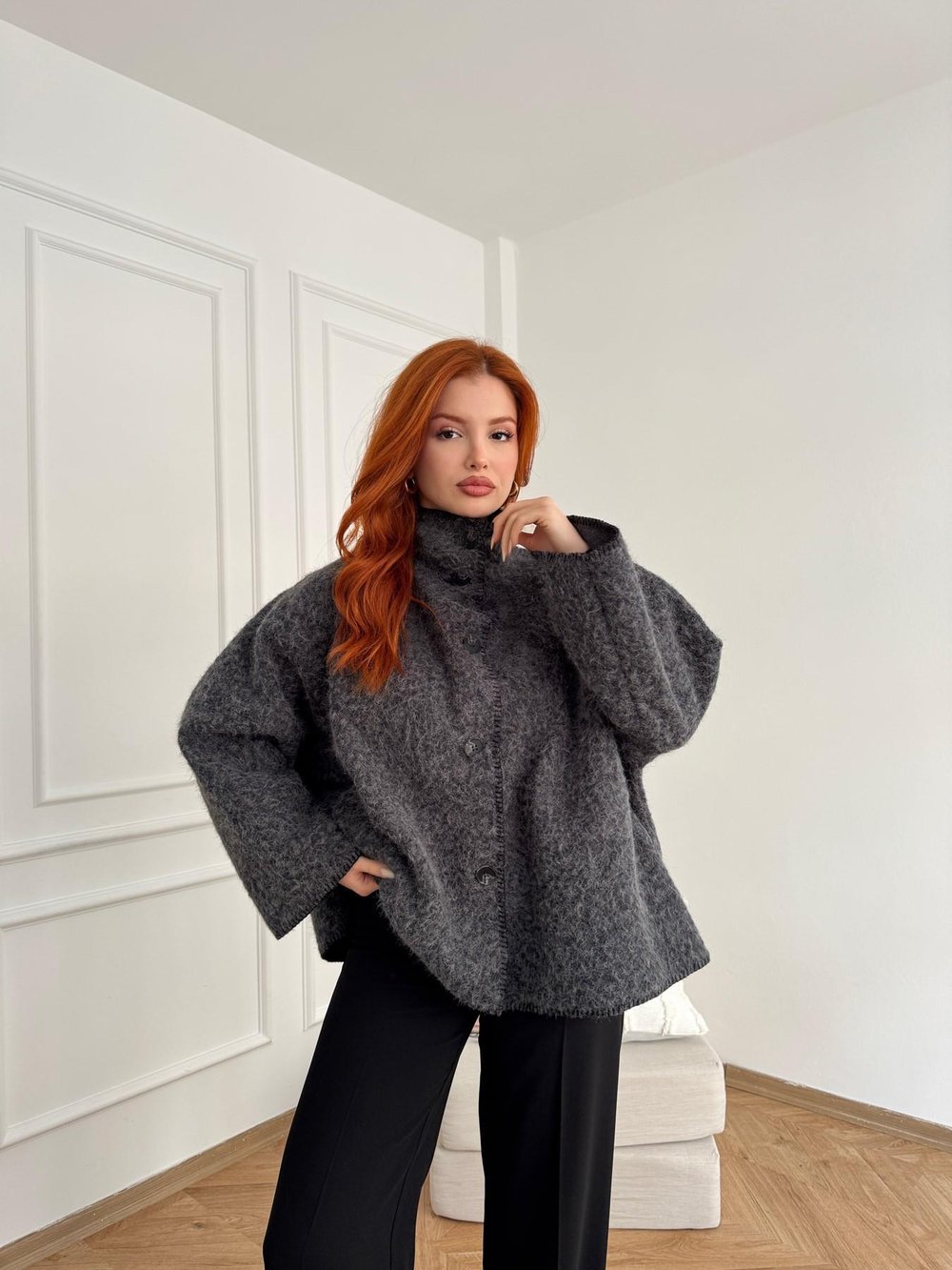 Oversize Kaşe Ceket Antrasit