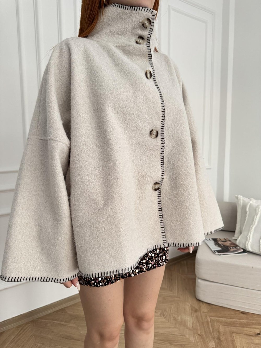 Oversize Kaşe Ceket Taş