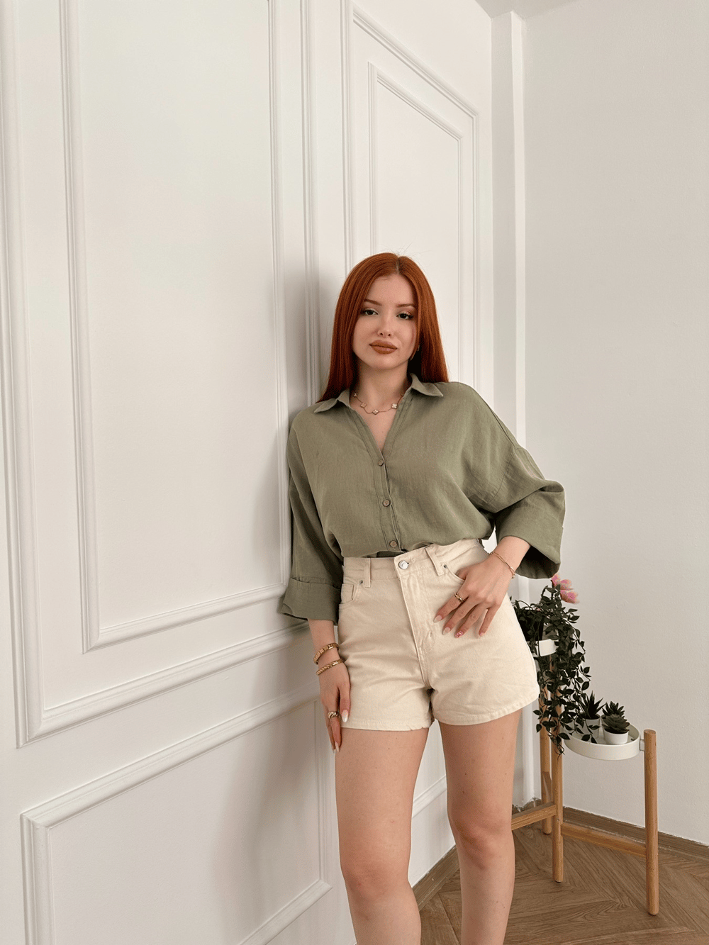 Oversize Sırt Detaylı Gömlek Haki