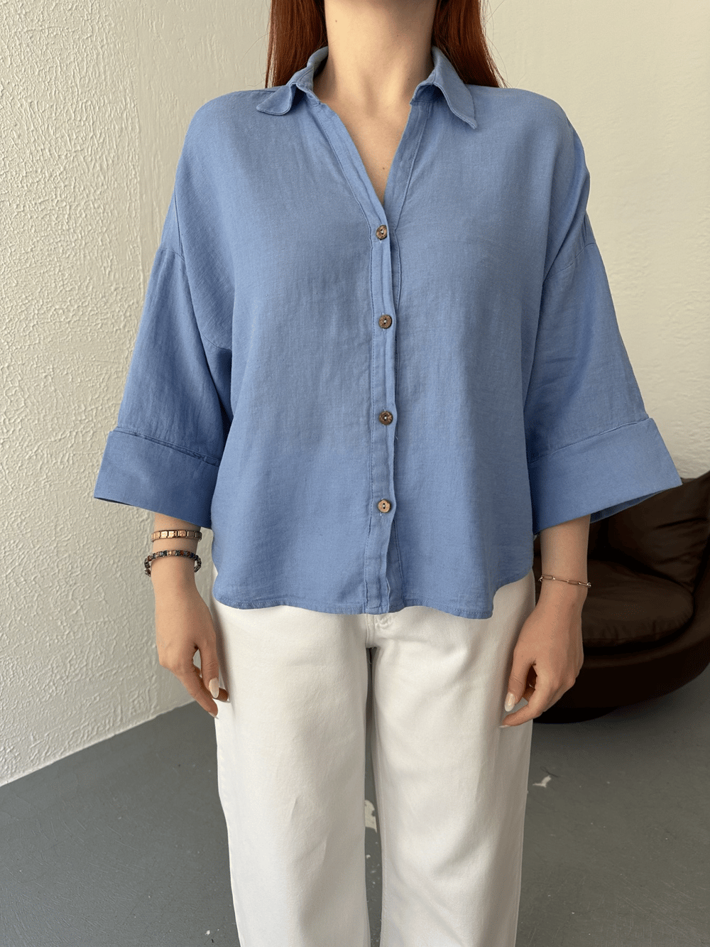 Oversize Sırt Detaylı Gömlek Mavi