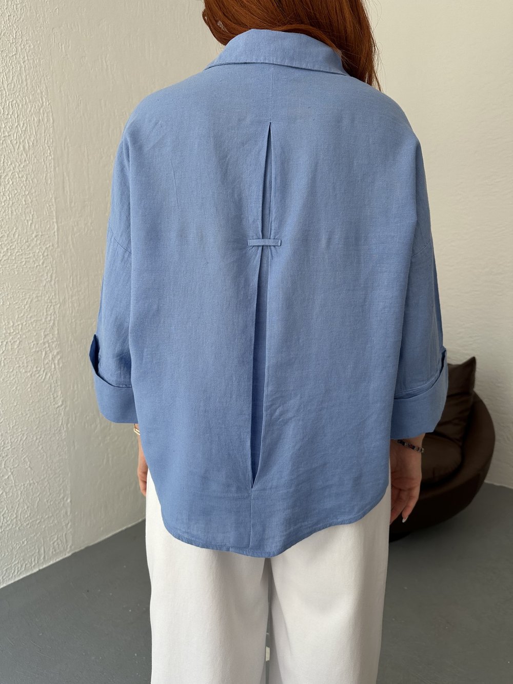 Oversize Sırt Detaylı Gömlek Mavi