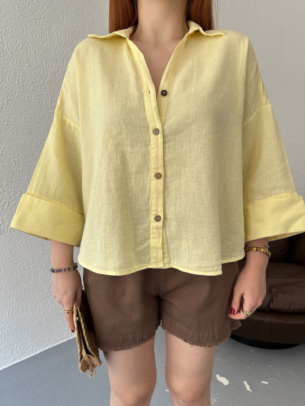 Oversize Sırt Detaylı Gömlek Sarı