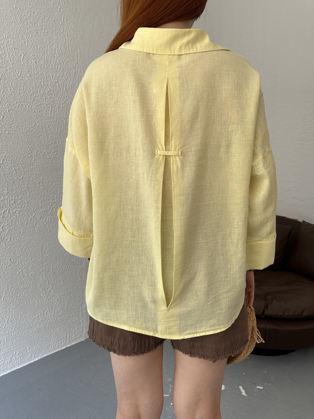 Oversize Sırt Detaylı Gömlek Sarı