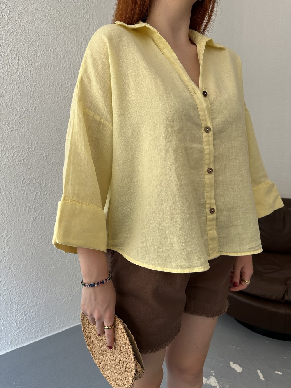 Oversize Sırt Detaylı Gömlek Sarı
