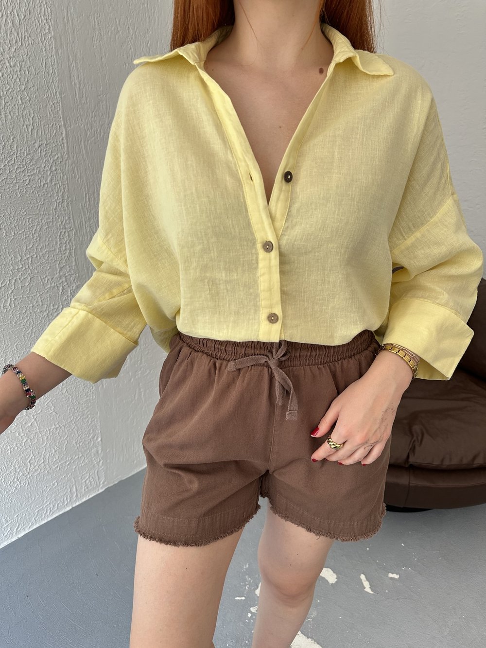 Oversize Sırt Detaylı Gömlek Sarı