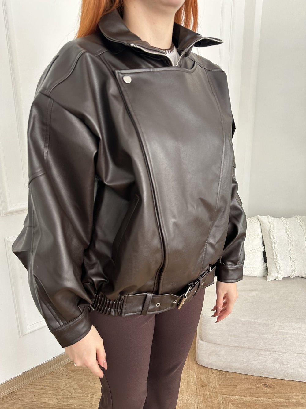 Oversize Yara Kol Deri Mont Kahve