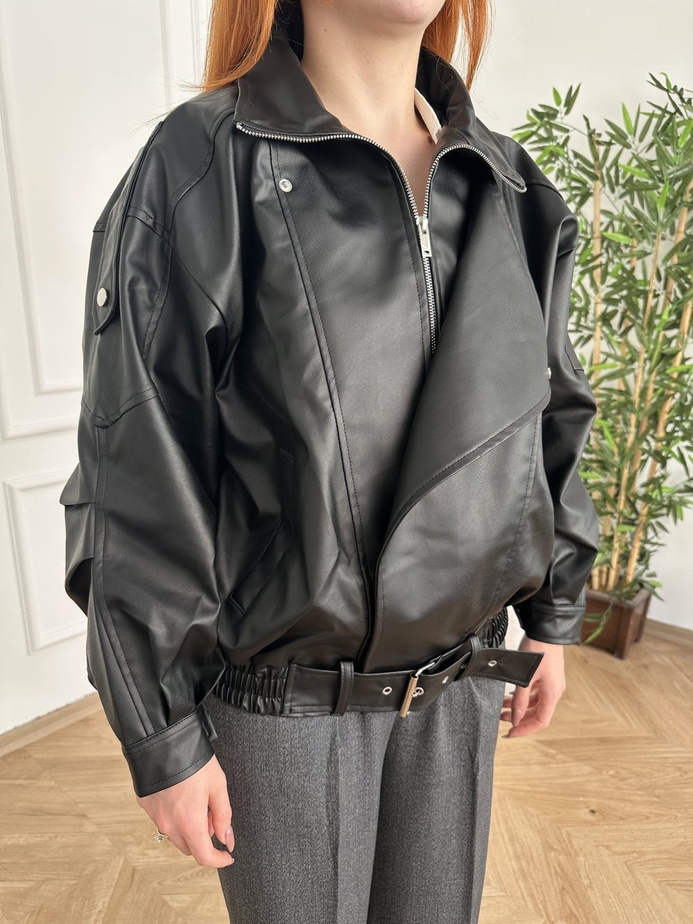 Oversize Yara Kol Deri Mont Siyah