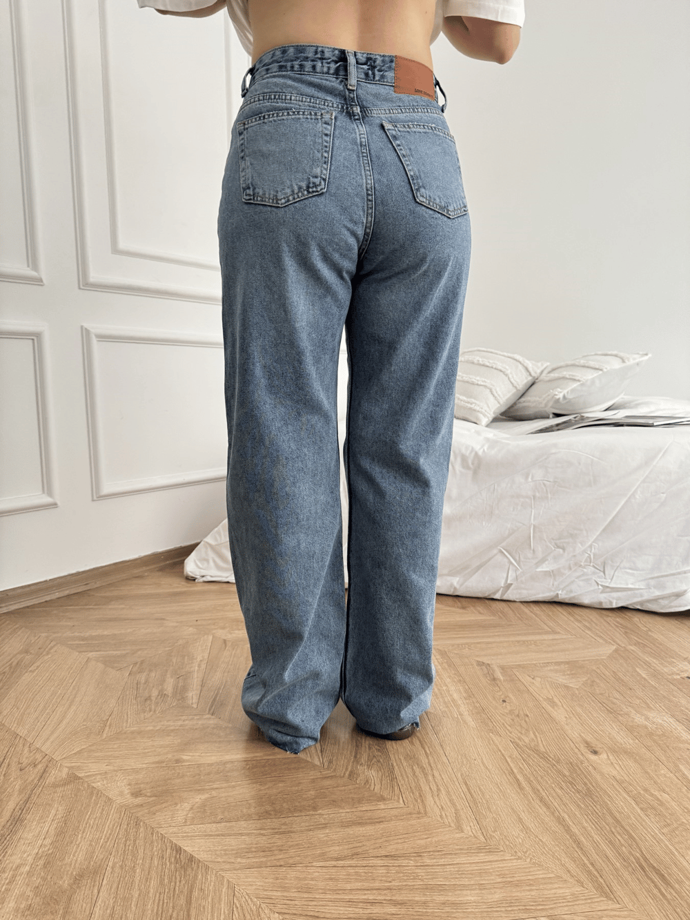 Paçası Kesik Jean Pantolon Mavi