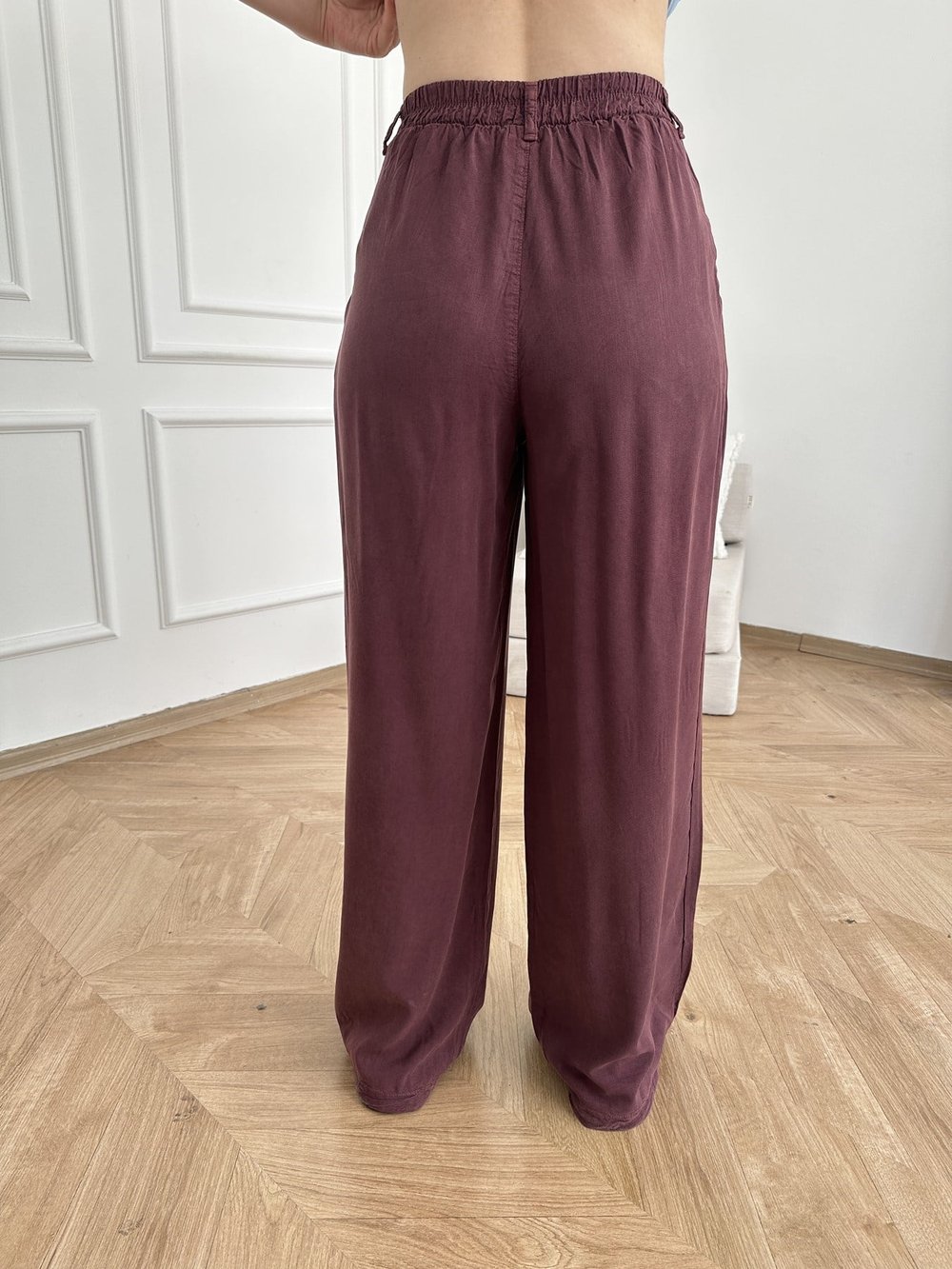 Pileli Tensel Pantolon Mürdüm