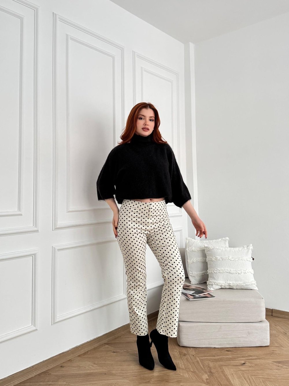 Puantiye Desen Pantolon Krem