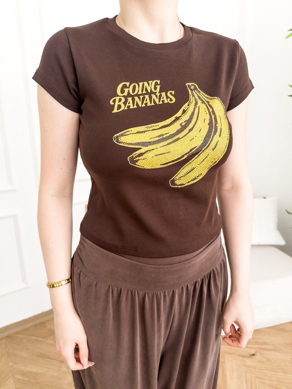 Pullu Muz Baskılı T-shirt Acı kahve