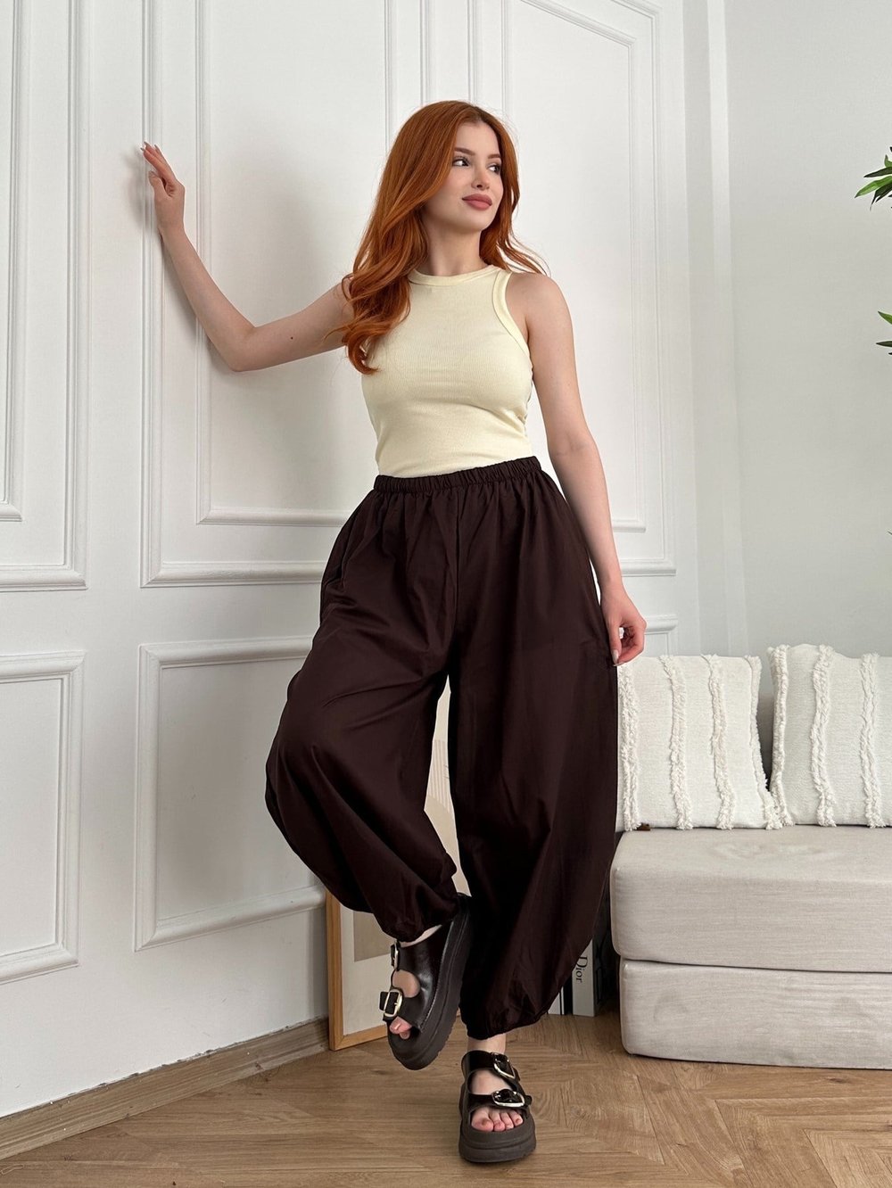 Relax Fit Astarlı İnce Pantolon Acı kahve