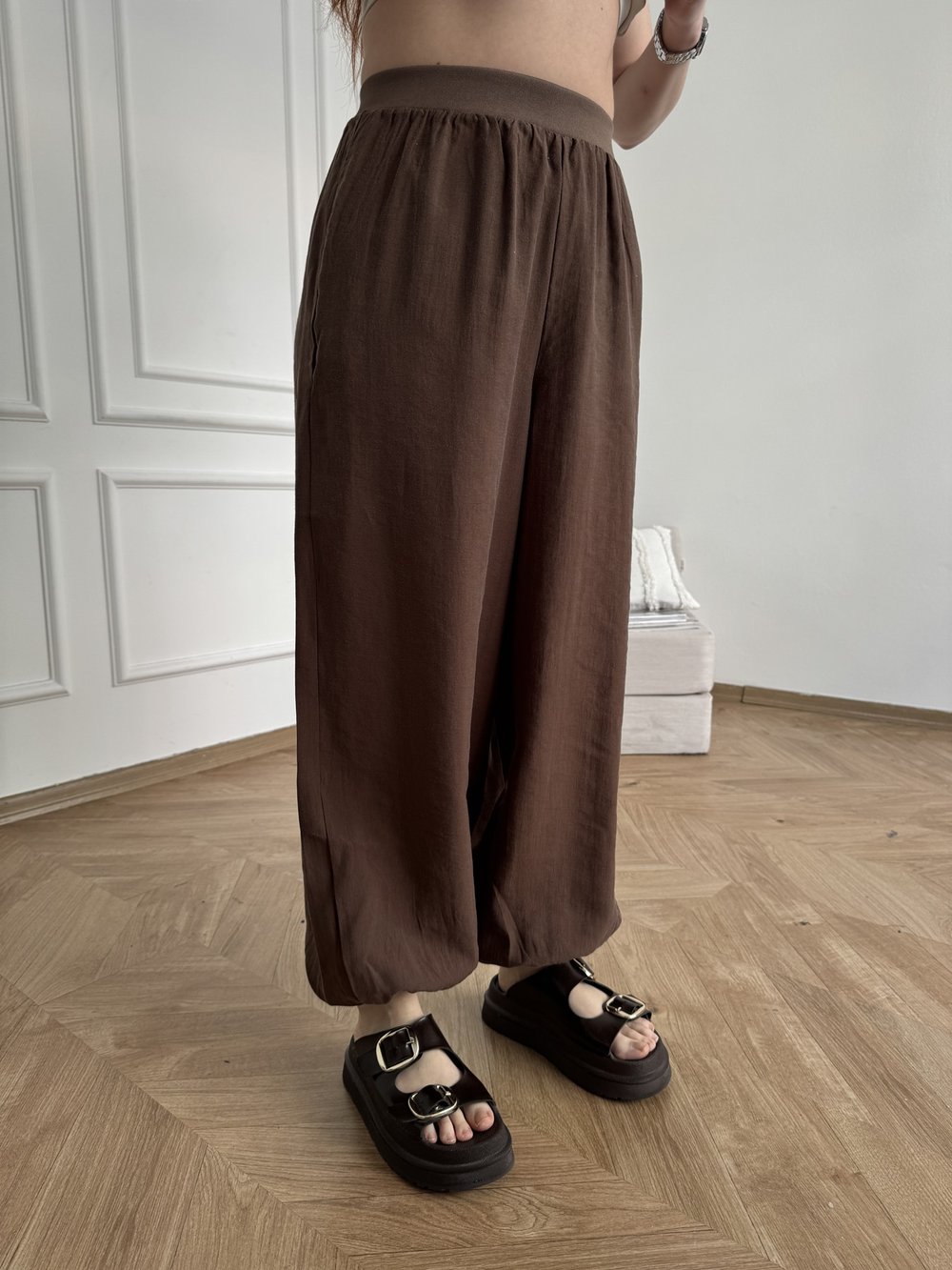 Ribana Belli Paça Lastikli Relax Pantolon Kahve