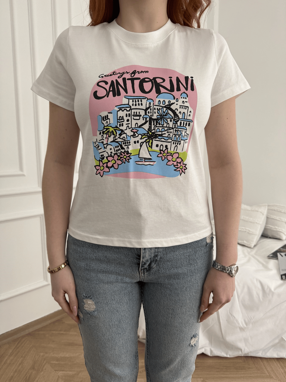 Santorini Basic Fit T-shirt Ekru