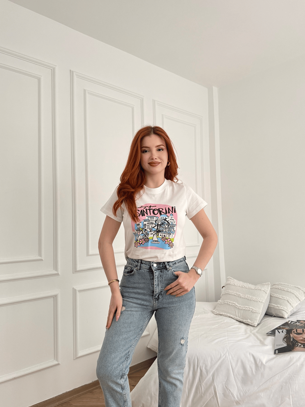 Santorini Basic Fit T-shirt Ekru