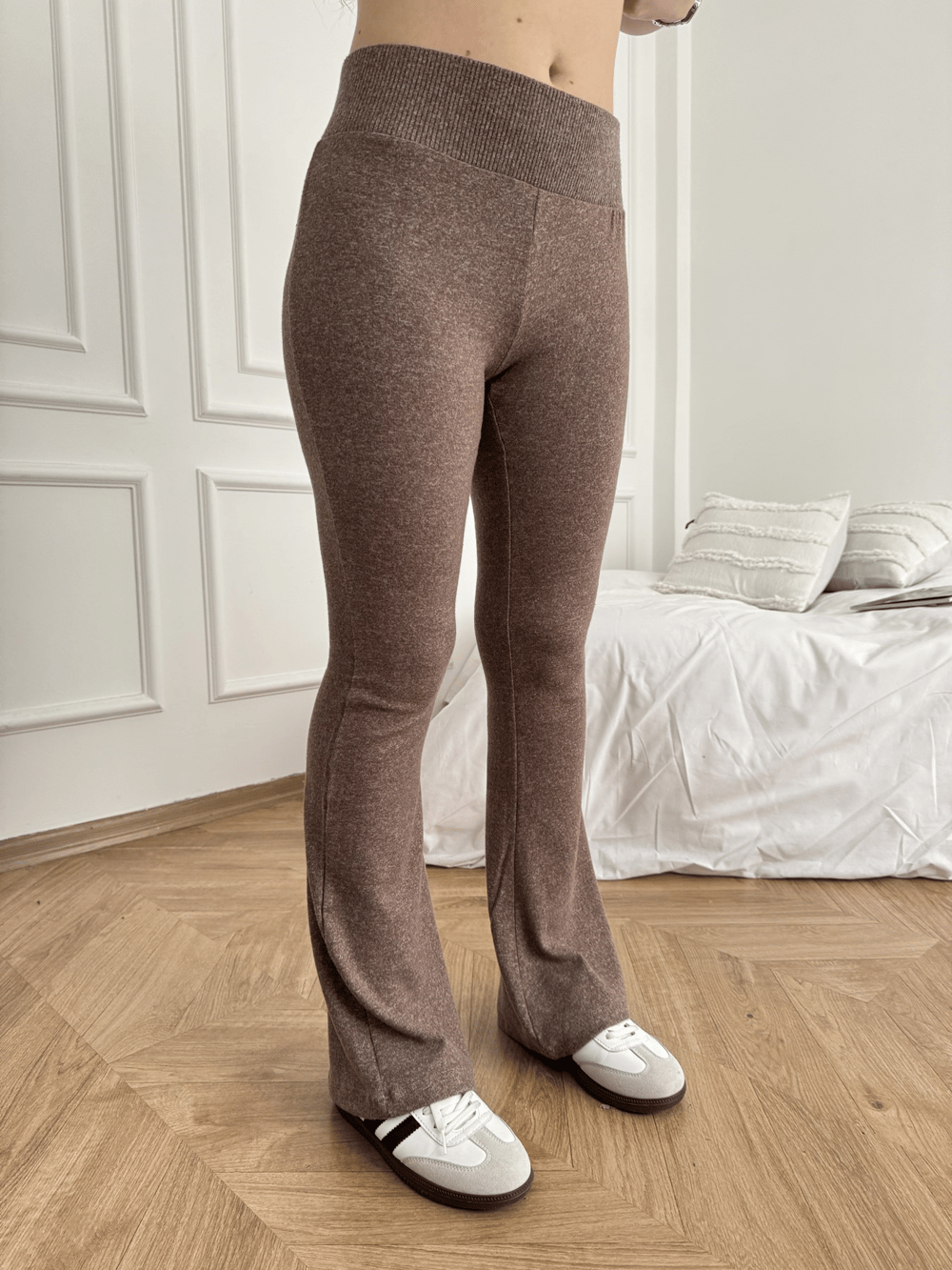 Şardonlu Bol Paça Pantolon Kahve melanj
