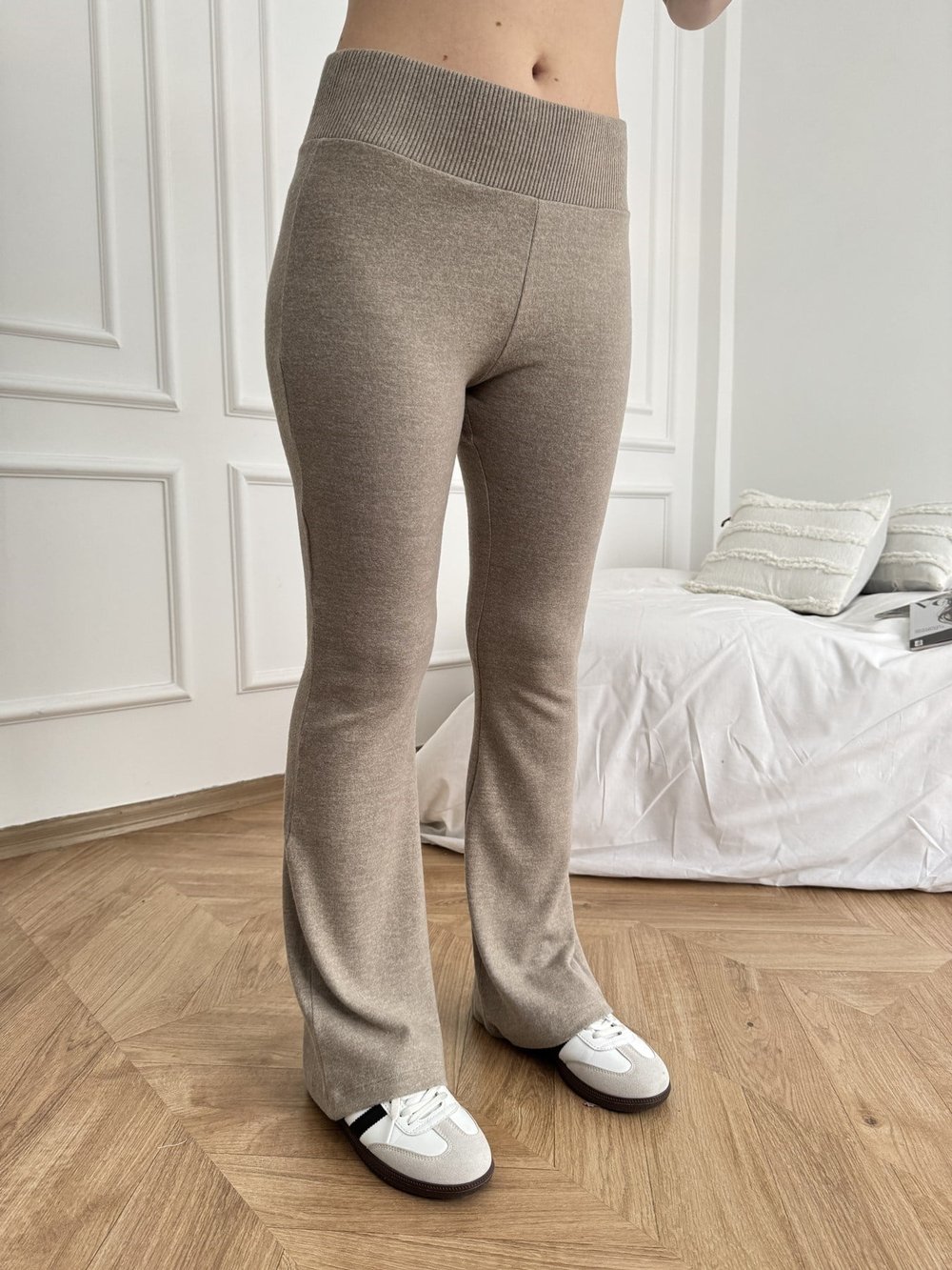 Şardonlu Bol Paça Pantolon Vizon melanj