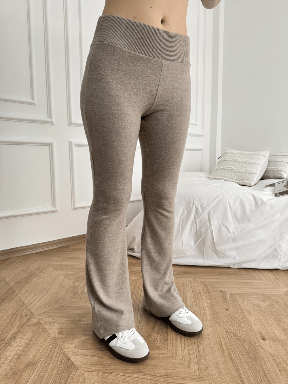 Şardonlu Bol Paça Pantolon Vizon melanj