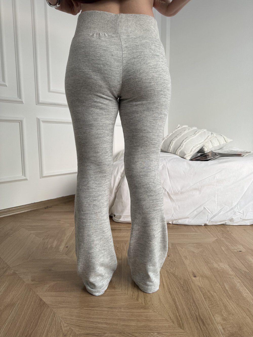 Şardonlu Bol Paça Pantolon Gri melanj