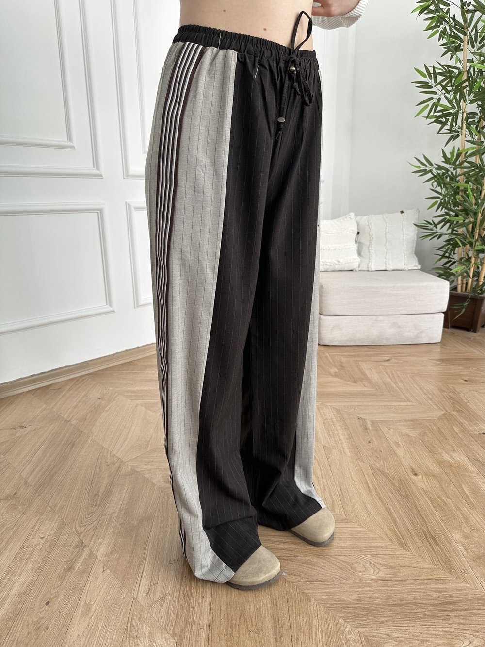 Şerit Detaylı Relax Pantolon Kahve