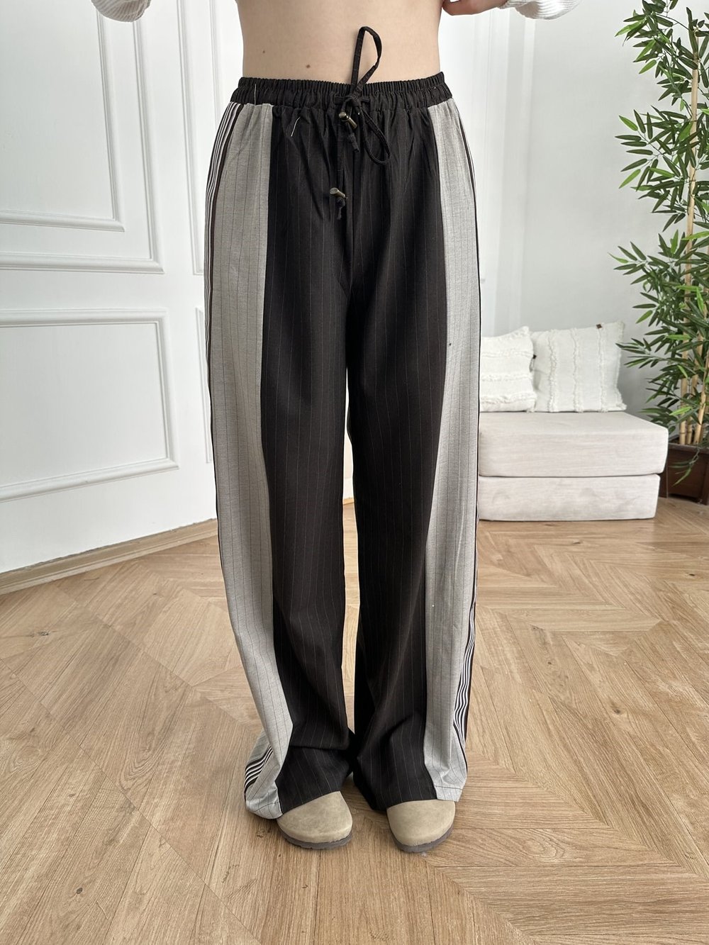 Şerit Detaylı Relax Pantolon Kahve