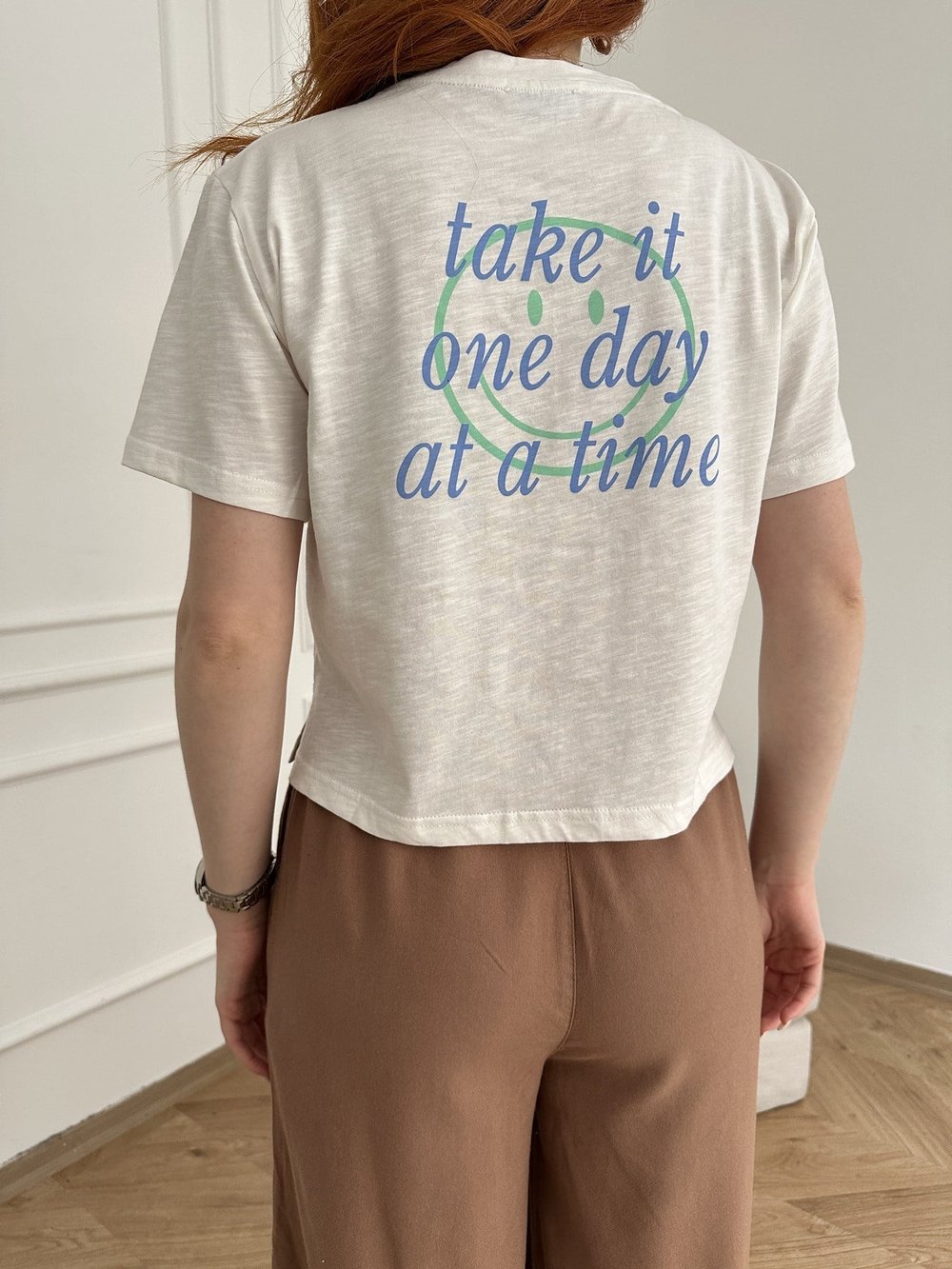 Smile Baskılı T-shirt Ekru